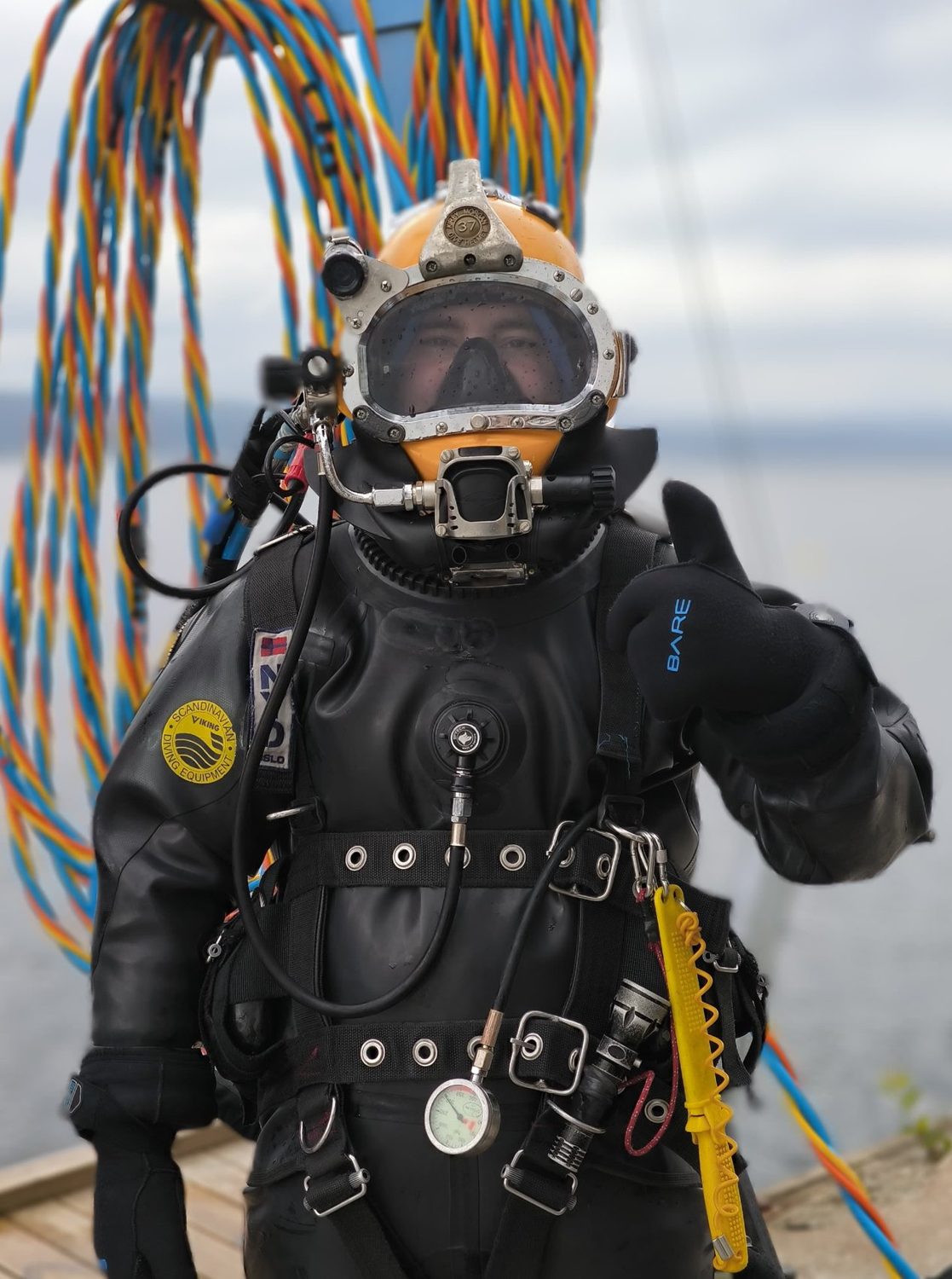Valentin Wenerski in surface-supplied diving gear